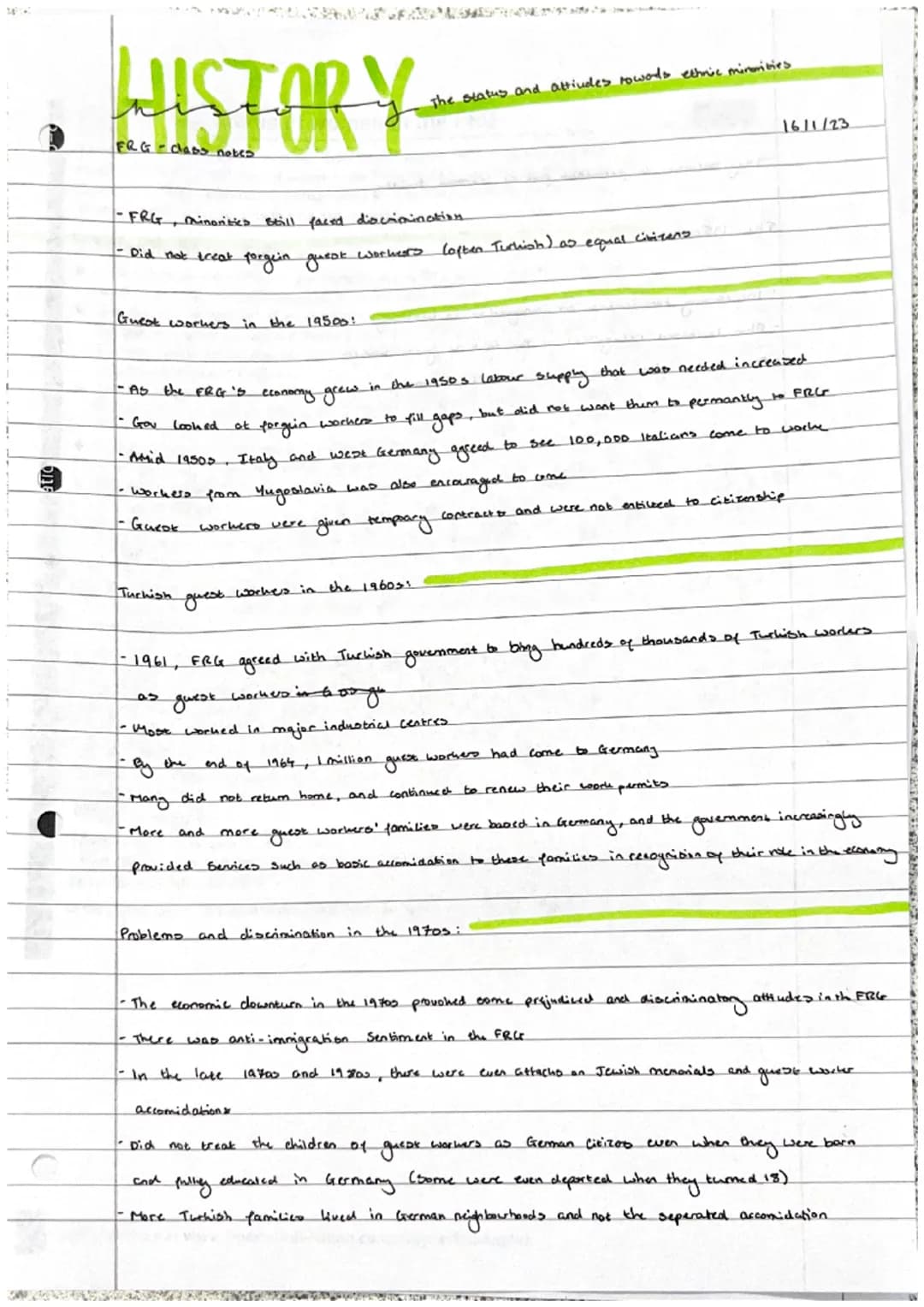 24
atic
HISTORY
FRG-class notes
-FRG minorities still faced discrimination
• Did not treat forgein guest
Guest workers in the 1950s!
Turkish