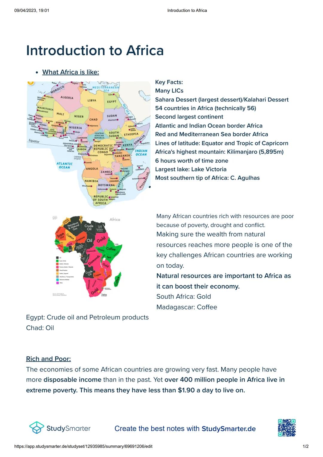 09/04/2023, 19:01

Introduction to Africa

- What Africa is like:

MOROCCO
MEDITERRANEAN
Equator
Introduction to Africa
ALGERIA
LIBYA
GYPT
M