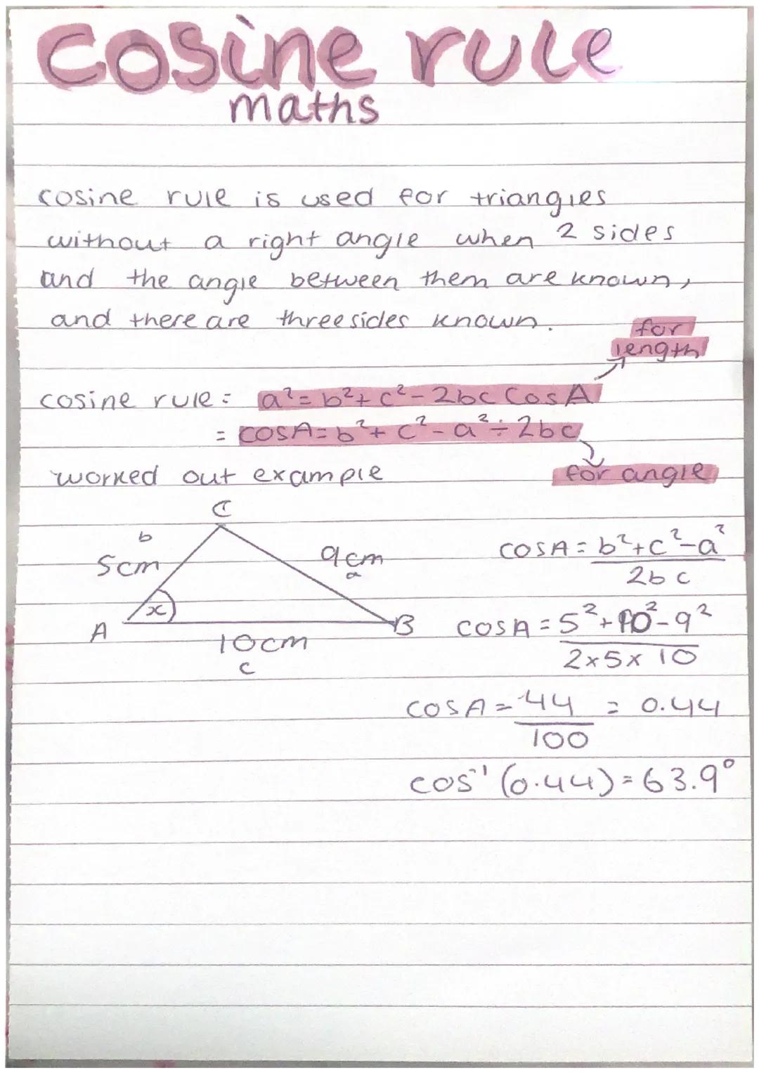 maths sine and cosine rule 