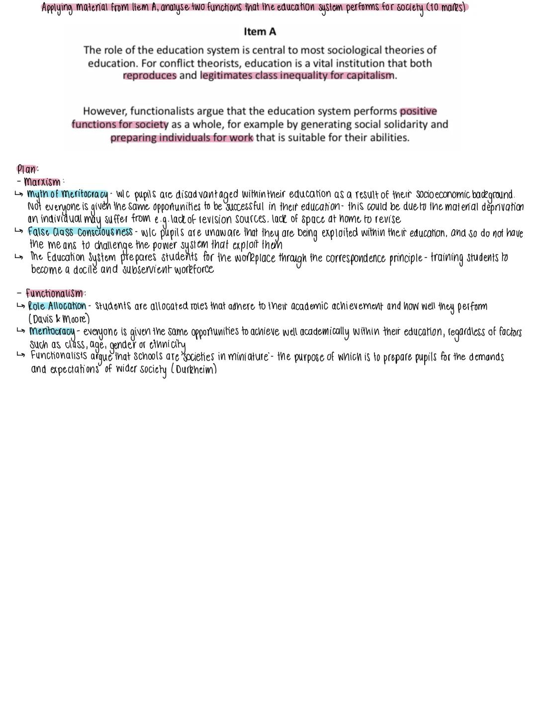 The Role & Functions of Education - Revision
Functionalism:
- Parsons: "Education acts as a bridge between home and
work"
Schools are societ