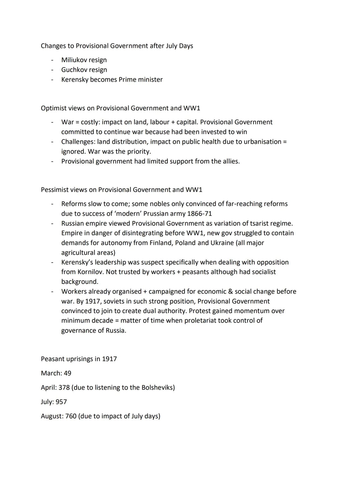 Provisional Government
Nature of provisional government
2nd March 1917 Duma leaders assumed control after Tsar Nicholas II
abdicated.
Intend