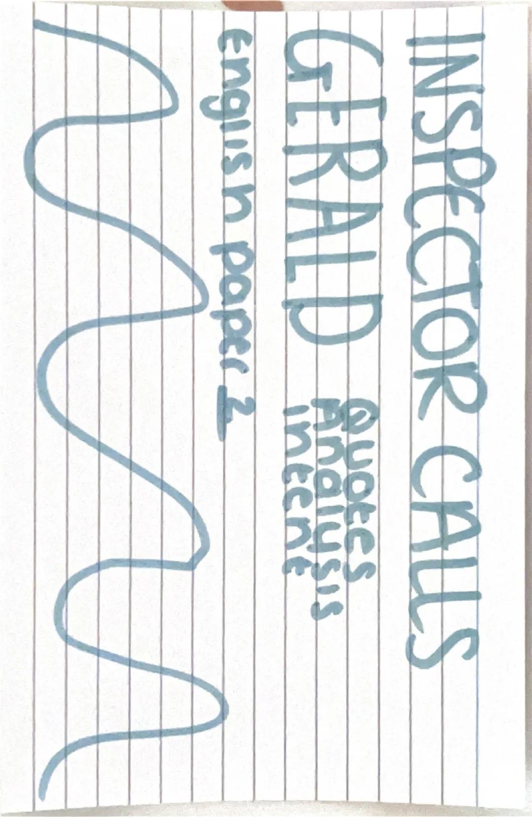 # INSPECTOR CALLS

# GERALD

Quotes
Analysis
intense

english paper 2 1
I wasn't in love with her or anything - but I liked he'
indefinite p