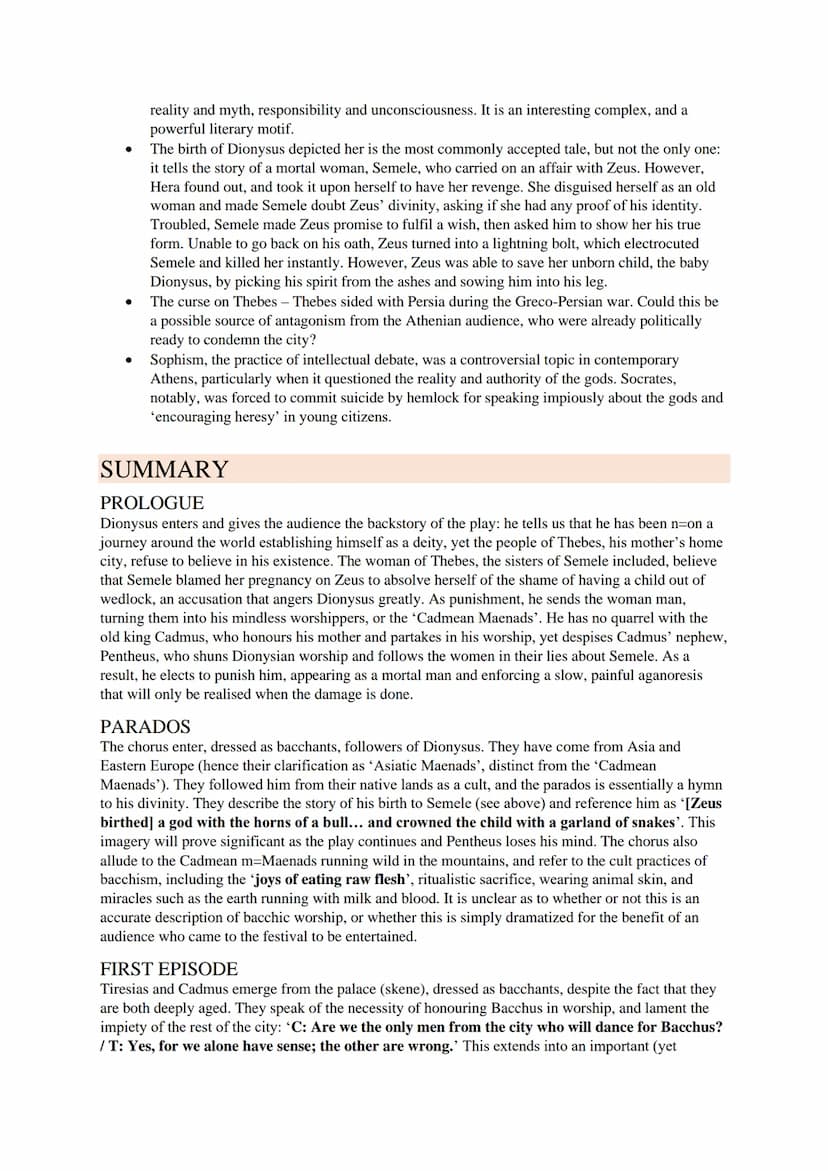 'BACCHAE' STUDY GUIDE
CONTEXT
EURIPIDES
●
●
●
●
One of the three great Athenian tragedians, along with Aeschylus and Sophocles
Famous for hi