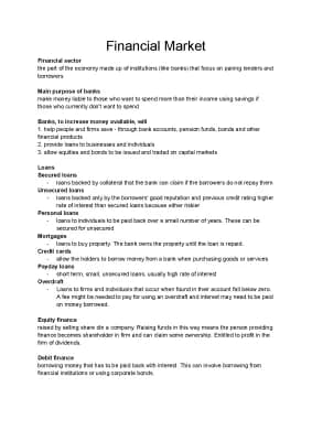 Know AQA Economics A-level - Financial Markets thumbnail