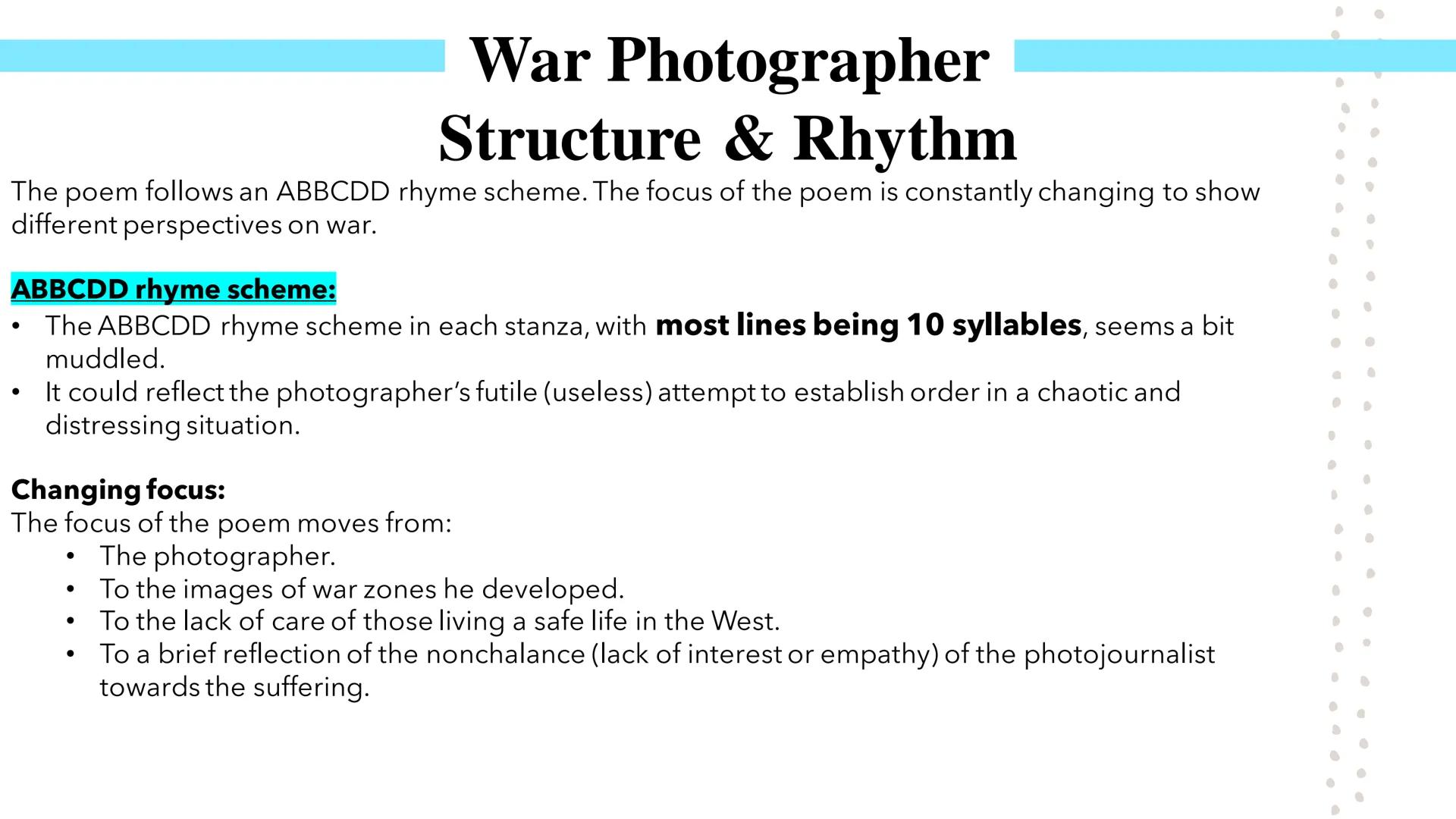 # War Photographer
Poetry GCSEs # War Photographer

Poet:

*   Carol Ann Duffy is a Scottish poet who was appointed Britain's Poet Laureate 