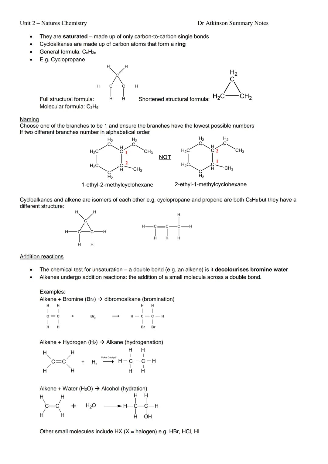Unit 2 Natures Chemistry
Hydrocarbons Topic Summary Sheet
●
●
●
●
●
●
Alkanes
●
●
● Names end in -ane
●
●
●
Hydrocarbons are compounds conta