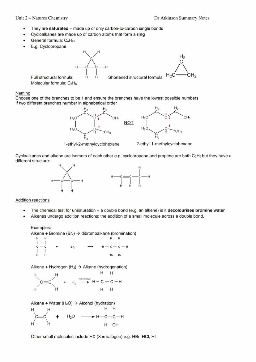 Unit 2 Natures Chemistry
Hydrocarbons Topic Summary Sheet
●
●
●
●
●
●
Alkanes
●
●
● Names end in -ane
●
●
●
Hydrocarbons are compounds conta