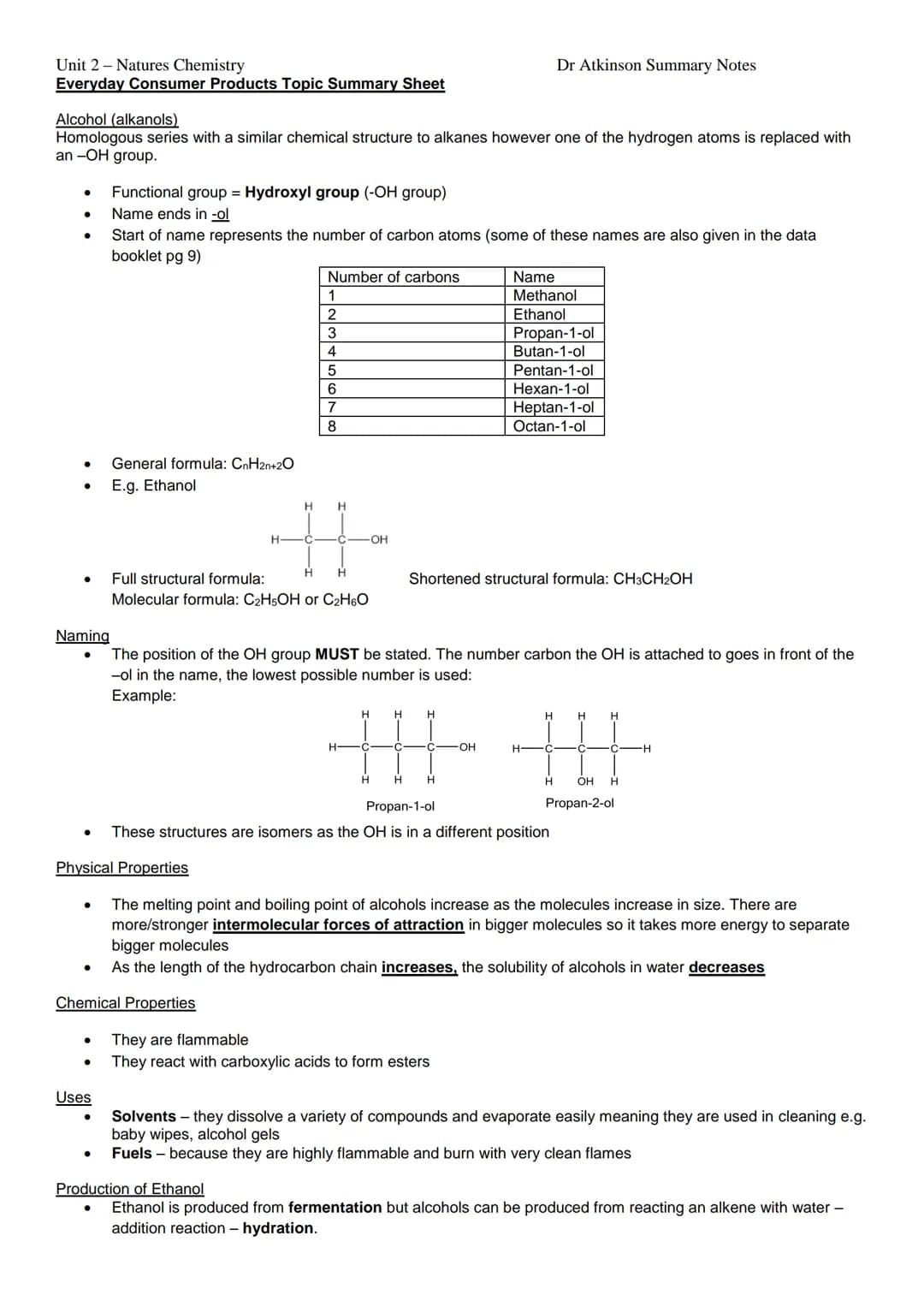 Unit 2 Natures Chemistry
Hydrocarbons Topic Summary Sheet
●
●
●
●
●
●
Alkanes
●
●
● Names end in -ane
●
●
●
Hydrocarbons are compounds conta