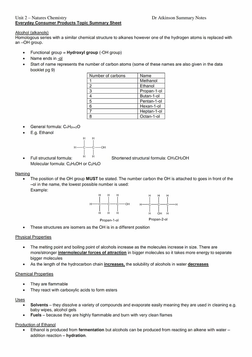 Unit 2 Natures Chemistry
Hydrocarbons Topic Summary Sheet
●
●
●
●
●
●
Alkanes
●
●
● Names end in -ane
●
●
●
Hydrocarbons are compounds conta