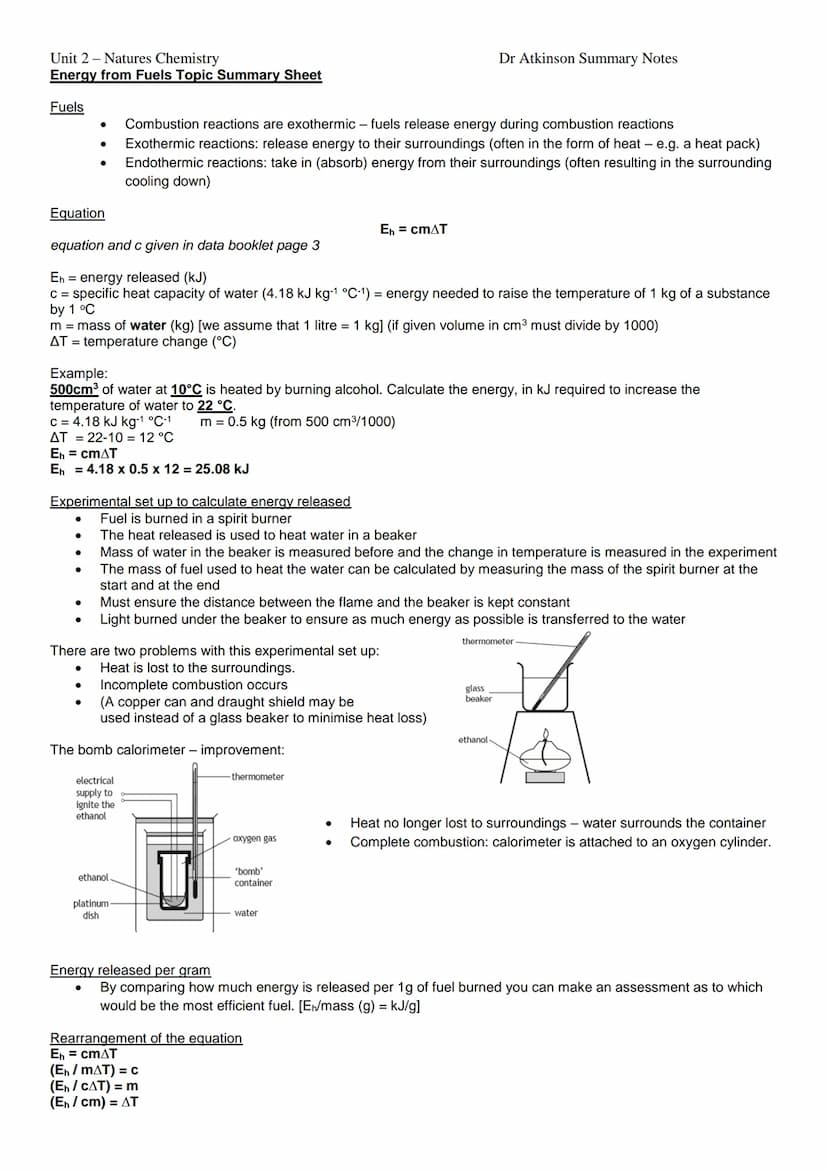 Unit 2 Natures Chemistry
Hydrocarbons Topic Summary Sheet
●
●
●
●
●
●
Alkanes
●
●
● Names end in -ane
●
●
●
Hydrocarbons are compounds conta