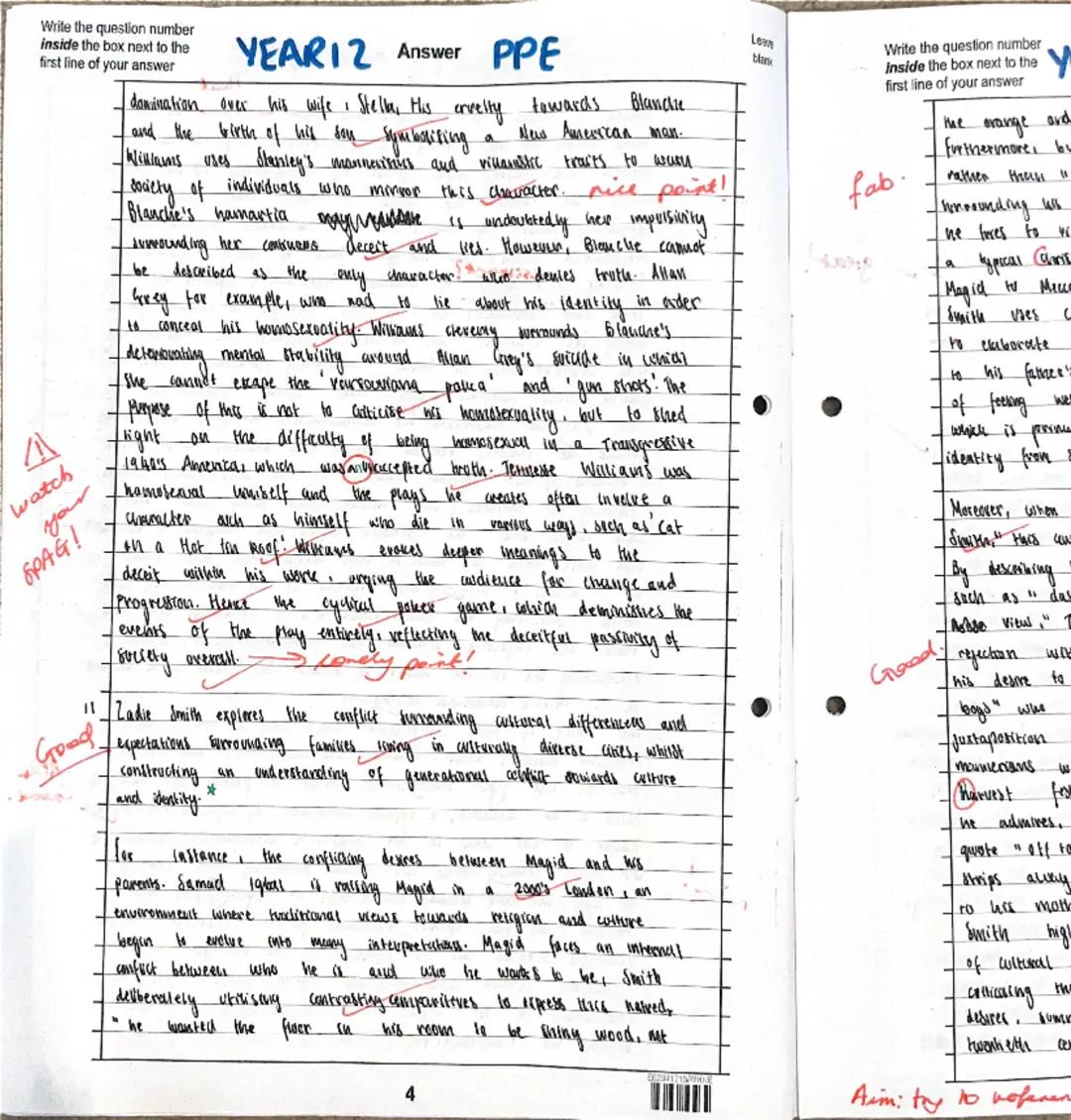 # YEAR 12 Answer PPE

1. Within the modern tragedy, 'A Streetcar Named Desire', Williams explores the theme of deception as central to the p