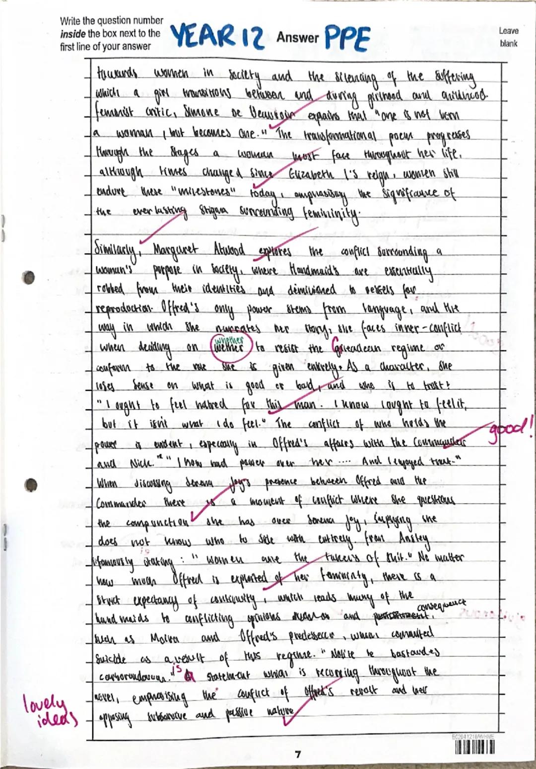 # YEAR 12 Answer PPE

1. Within the modern tragedy, 'A Streetcar Named Desire', Williams explores the theme of deception as central to the p