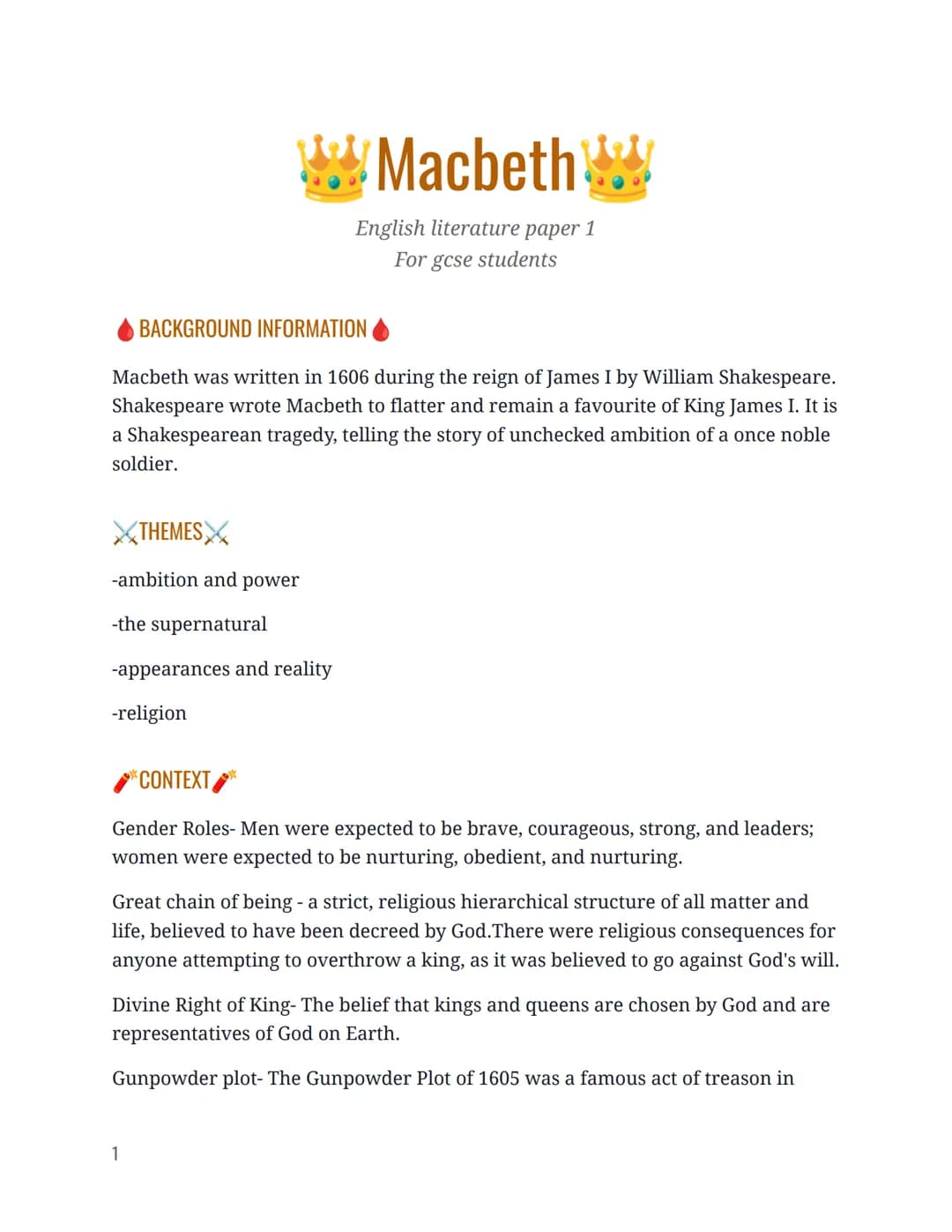 BACKGROUND INFORMATION
MacbethWWW
English literature paper 1
For gcse students
Macbeth was written in 1606 during the reign of James I by Wi