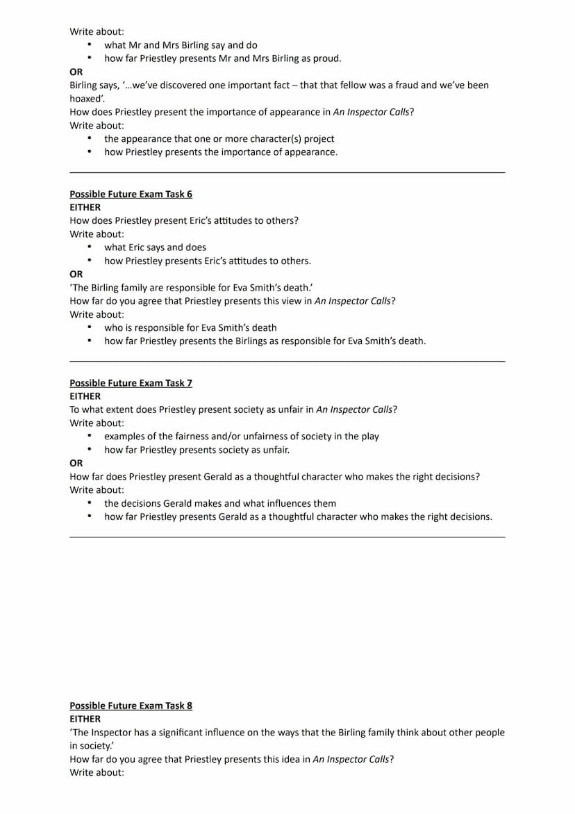 Possible Future Exam Task 1
EITHER
How does Priestley present tension within the Birling family in An Inspector Calls?
Write about:
An Inspe