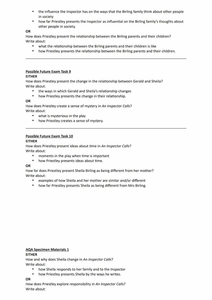 Possible Future Exam Task 1
EITHER
How does Priestley present tension within the Birling family in An Inspector Calls?
Write about:
An Inspe