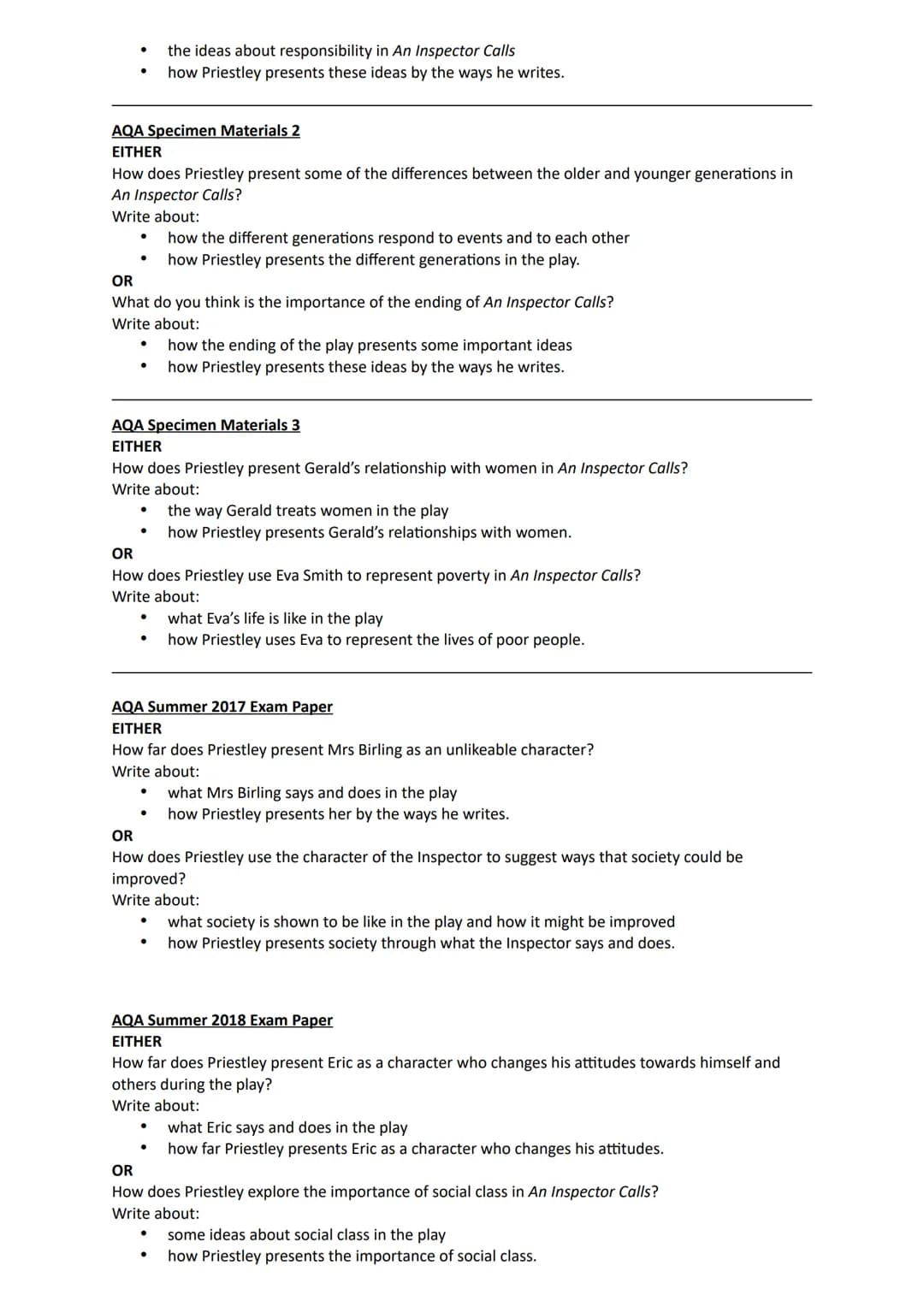 Possible Future Exam Task 1
EITHER
How does Priestley present tension within the Birling family in An Inspector Calls?
Write about:
An Inspe