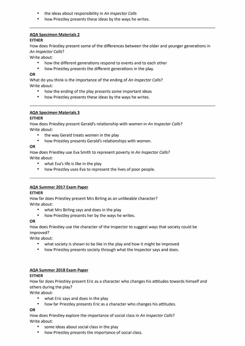 Possible Future Exam Task 1
EITHER
How does Priestley present tension within the Birling family in An Inspector Calls?
Write about:
An Inspe