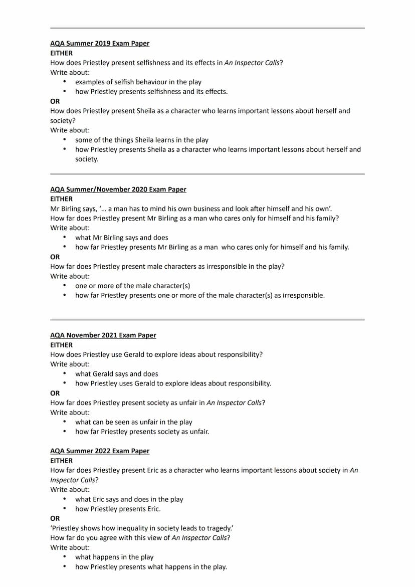 Possible Future Exam Task 1
EITHER
How does Priestley present tension within the Birling family in An Inspector Calls?
Write about:
An Inspe