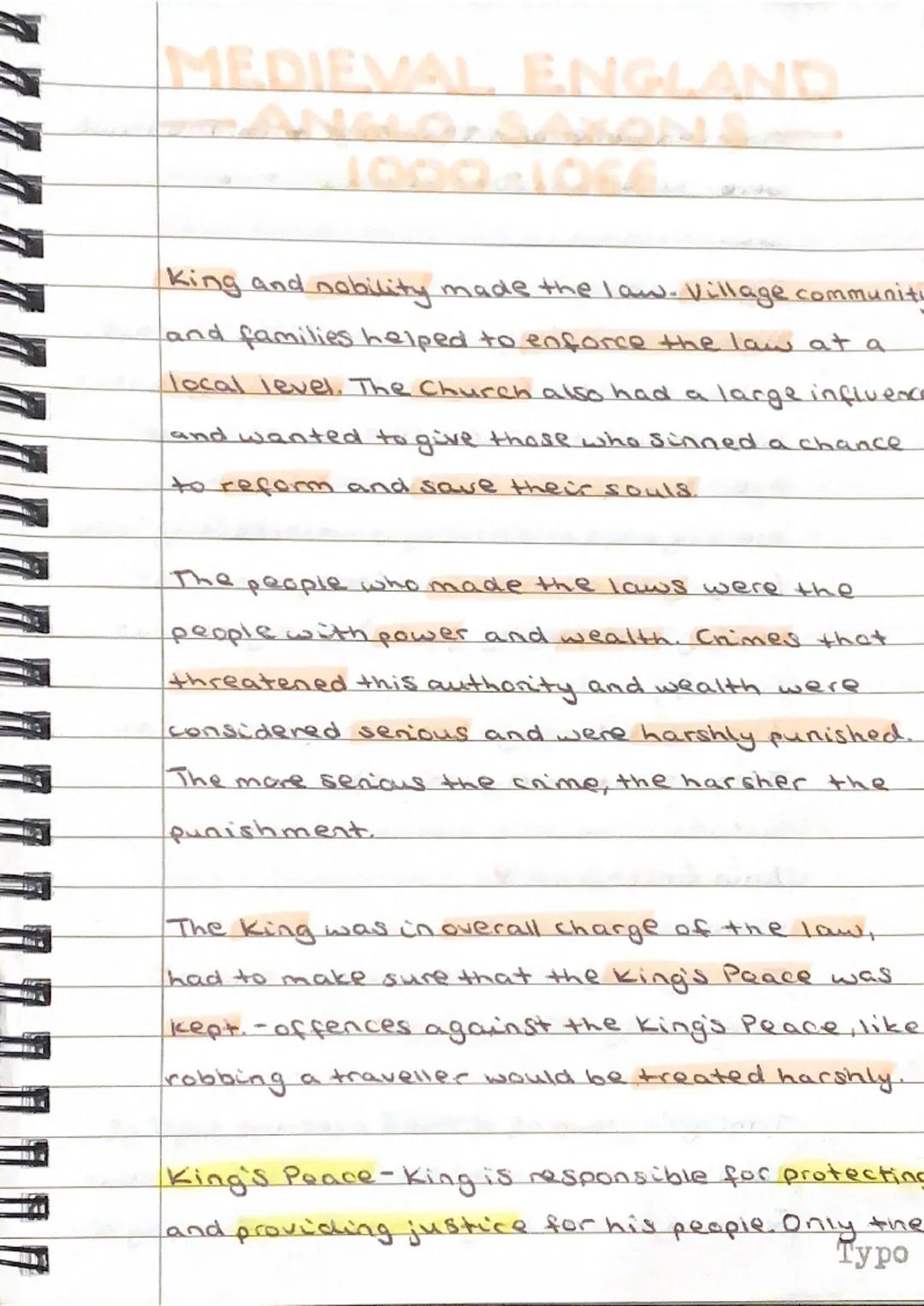 MEDIEVAL ENGLAND
King and nobility made the law. Village community
and families helped to enforce the law at a
local level. The Church also 