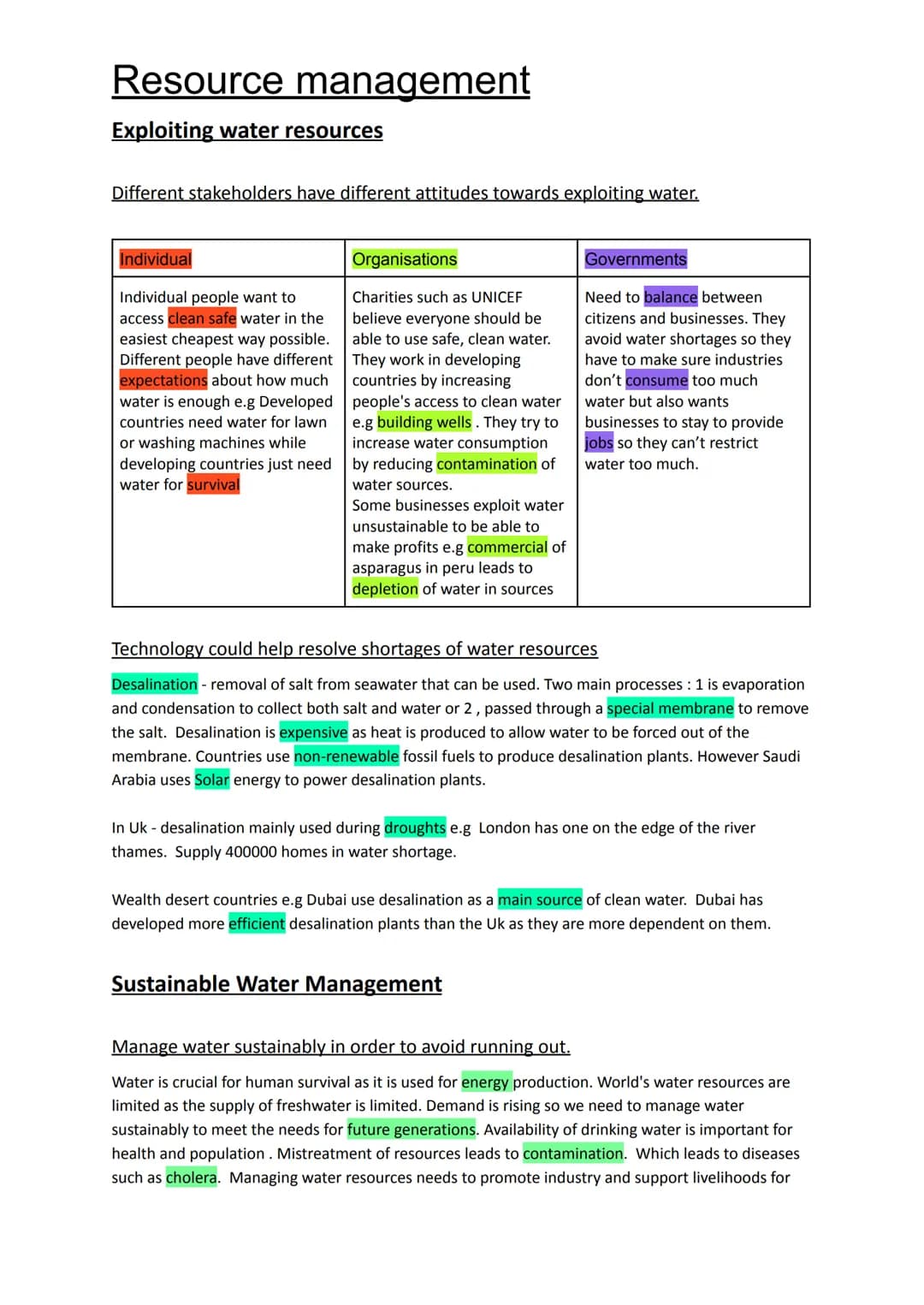 Resource management
Key terms
Biotic factors - obtained from the biosphere. All things living e.g animals and birds.
Abiotic factors - Obtai