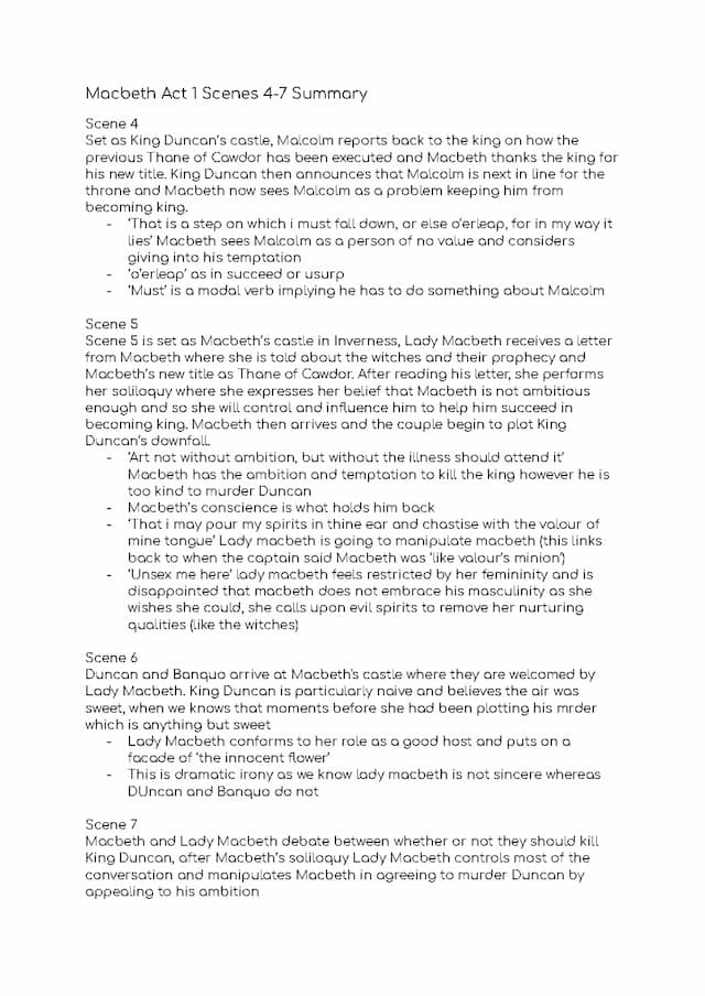 Know Macbeth act 1 scenes 4-7 summary thumbnail