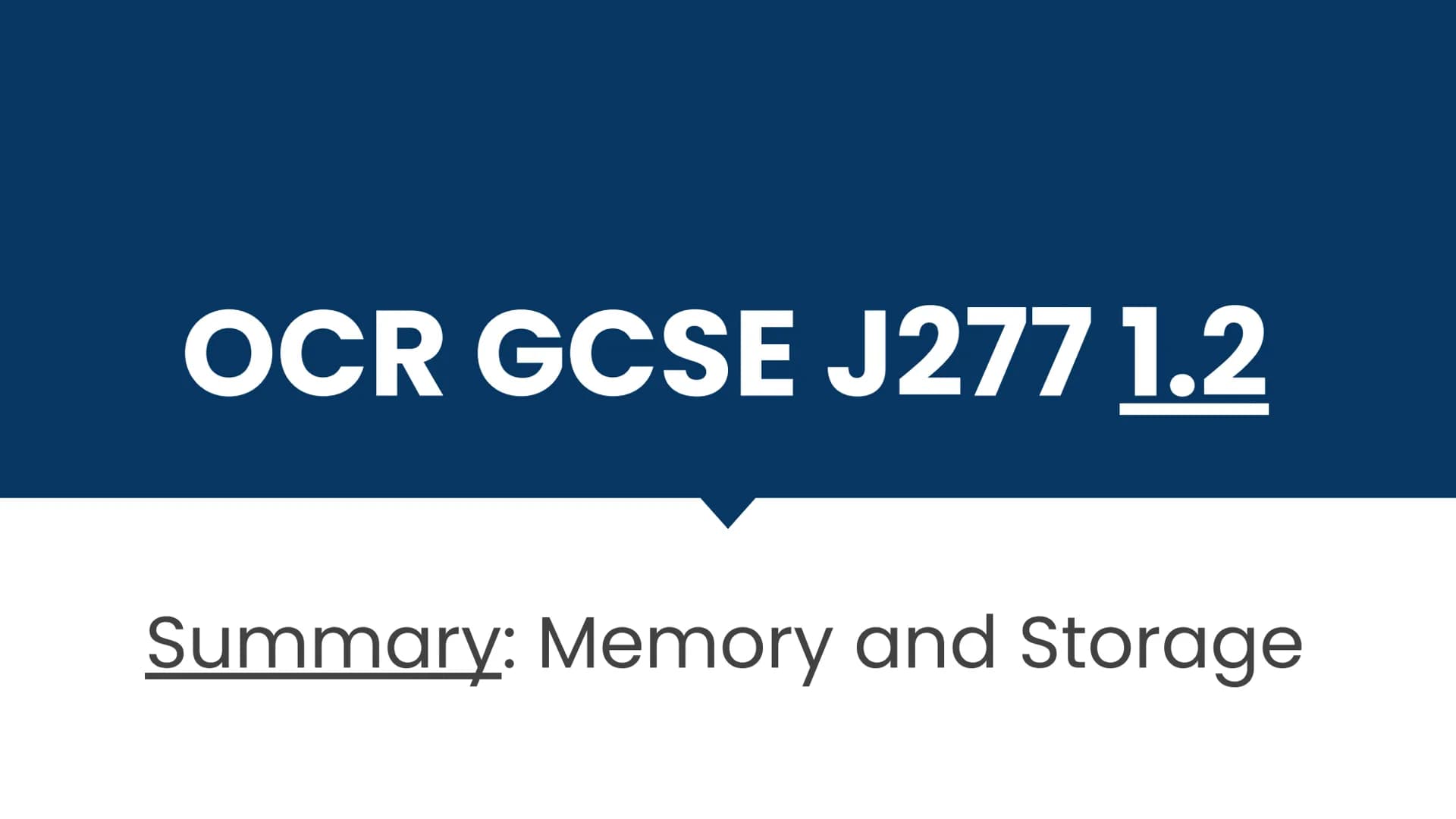 OCR GCSE J277 1.2
Summary: Memory and Storage Checklist
1.2
Primary Storage
Secondary Storage
Storage Types
Storage Devices
Storage Characte