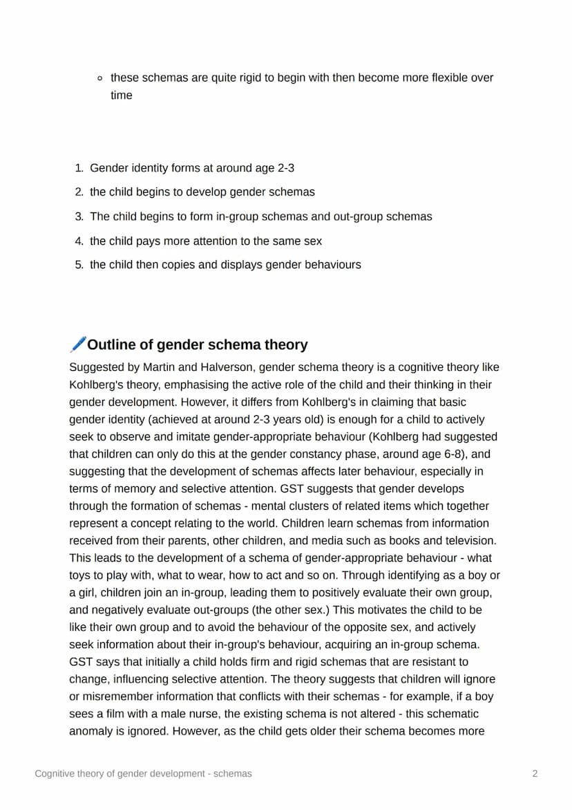 Cognitive theory of gender
development - schemas
• suggested by Martin and Halverson
• suggests that children pay a more active role in thei