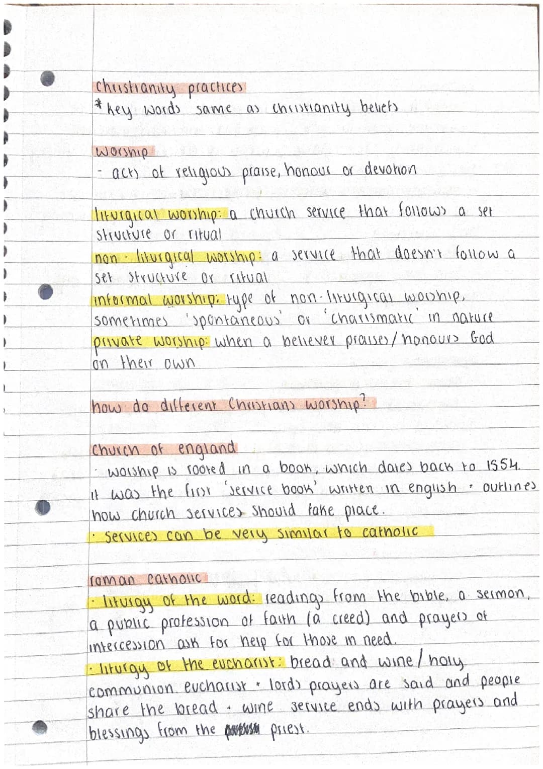 eduqas religious studies - christianity practices full set of notes 