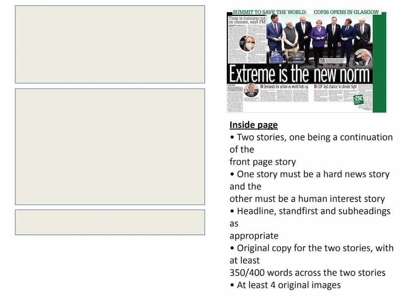 Title: Newspapers
LO: How do newspapers use language for purpose?
Masthead
The title block of the
newspaper
Kicker
An article linked to a st