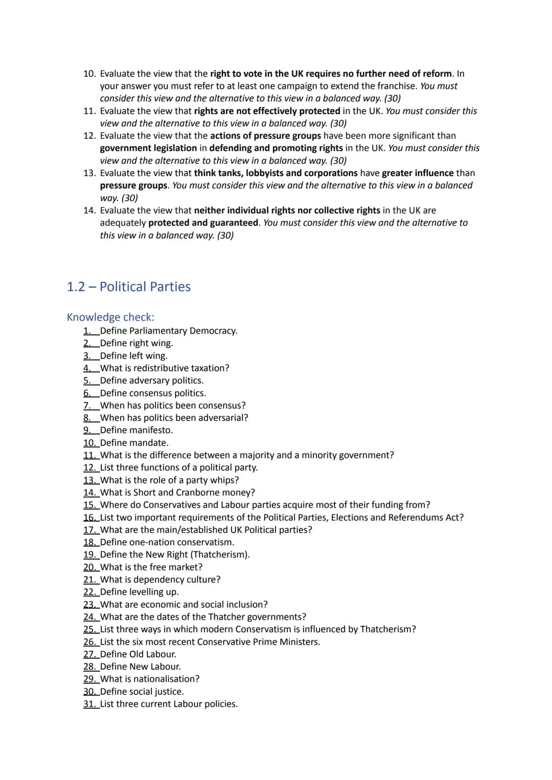--- OCR Start ---
Table of Contents
..
..
1.1- Democracy and participation..
Knowledge check:......
1
Source Questions:.
2
Exam questions:..