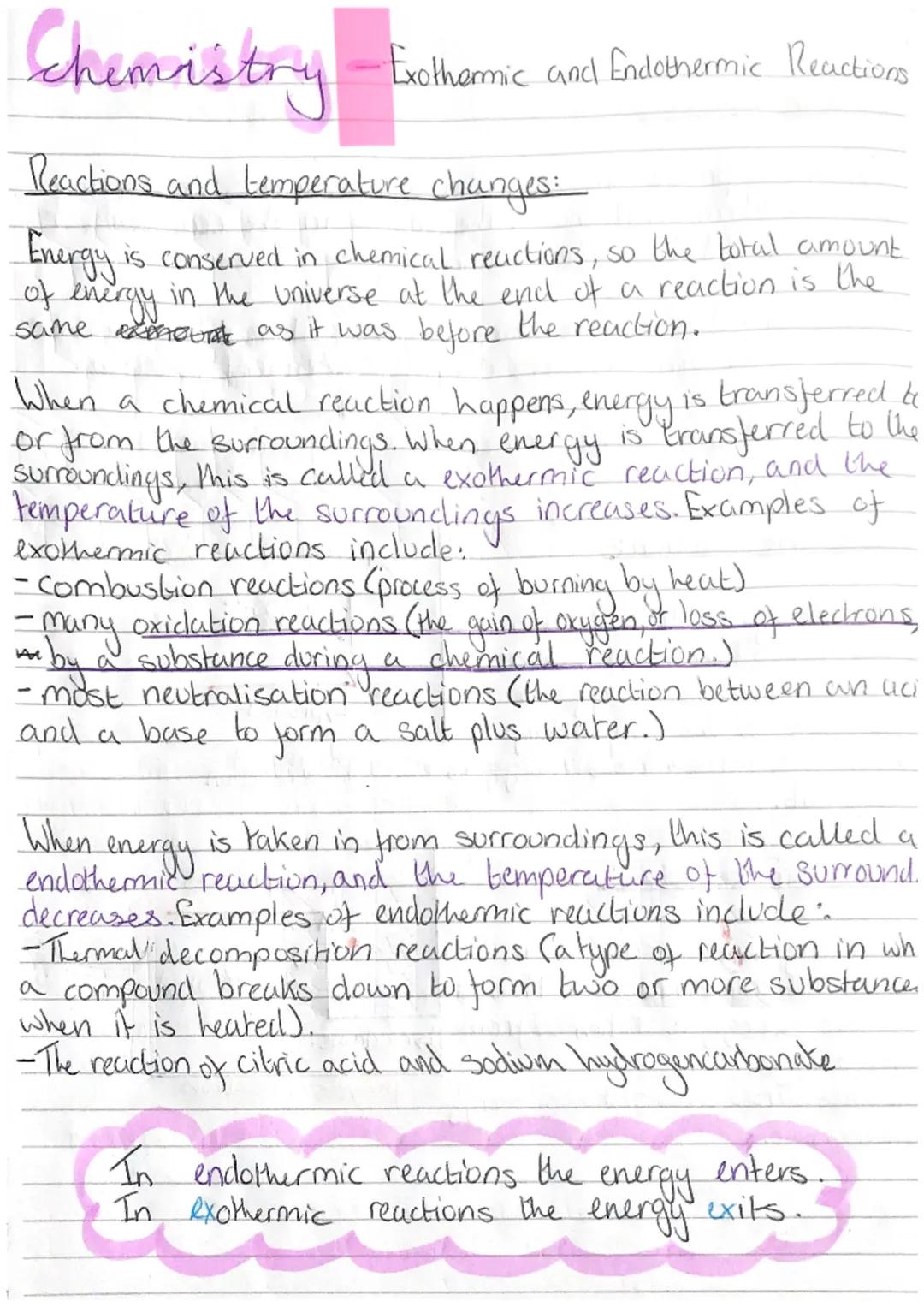# Chemistry - Exothermic and Endothermic Reactions

Reactions and temperature changes:

Energy is conserved in chemical reactions, so the to