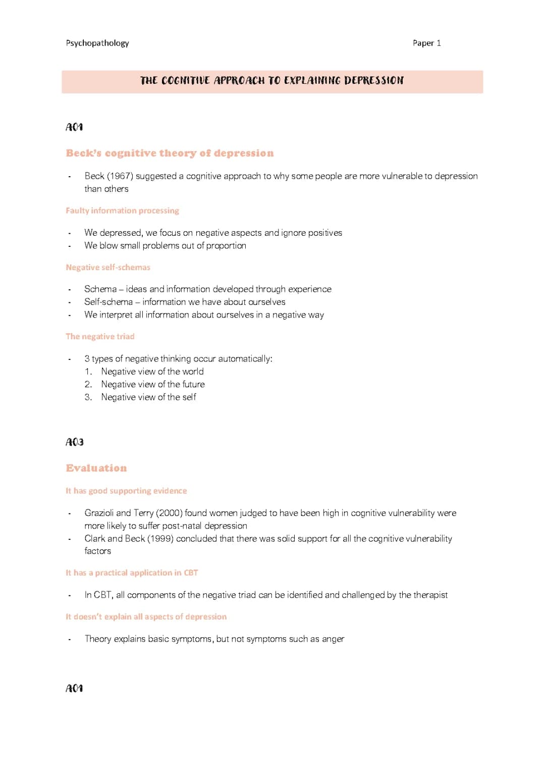Cognitive Model of Depression and Ellis' ABC Model