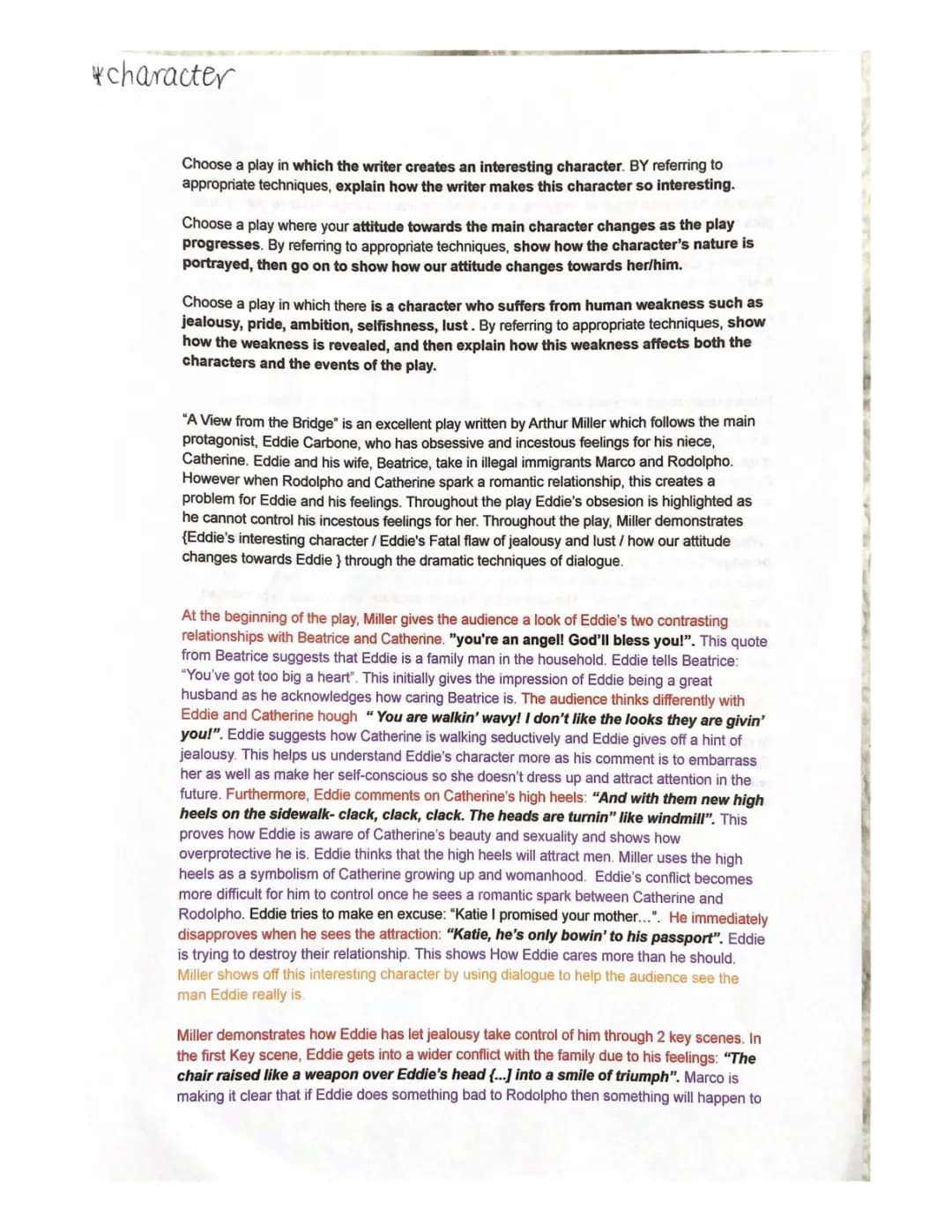 A View from the Bridge Interesting Charcter essay 