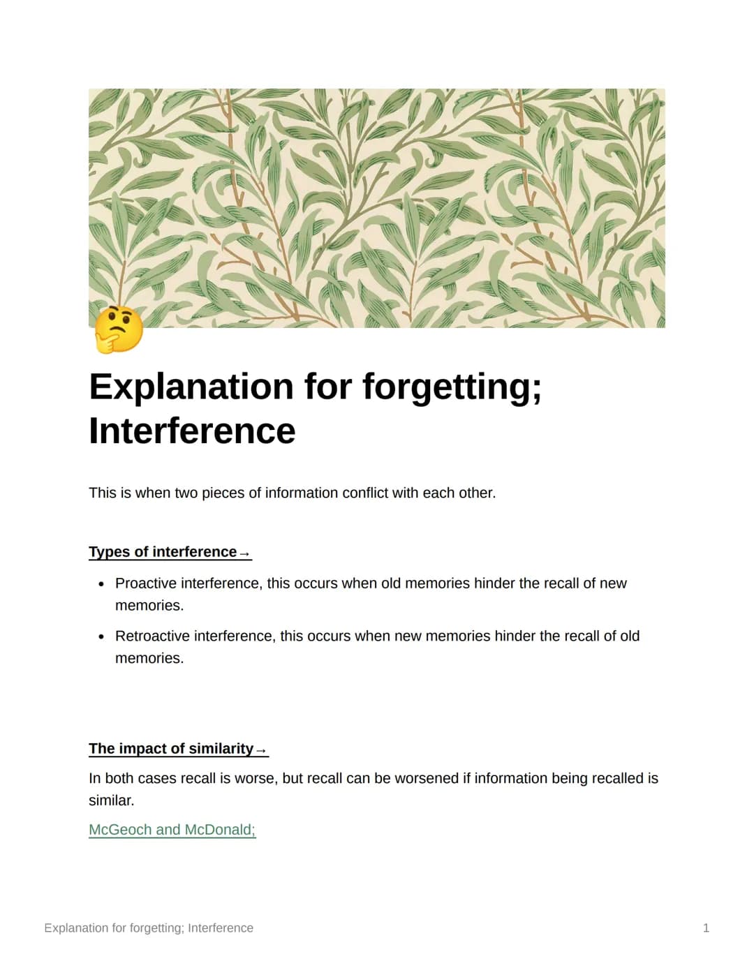 !!!(
Explanation for forgetting;
Interference
This is when two pieces of information conflict with each other.
Types of interference →
• Pro