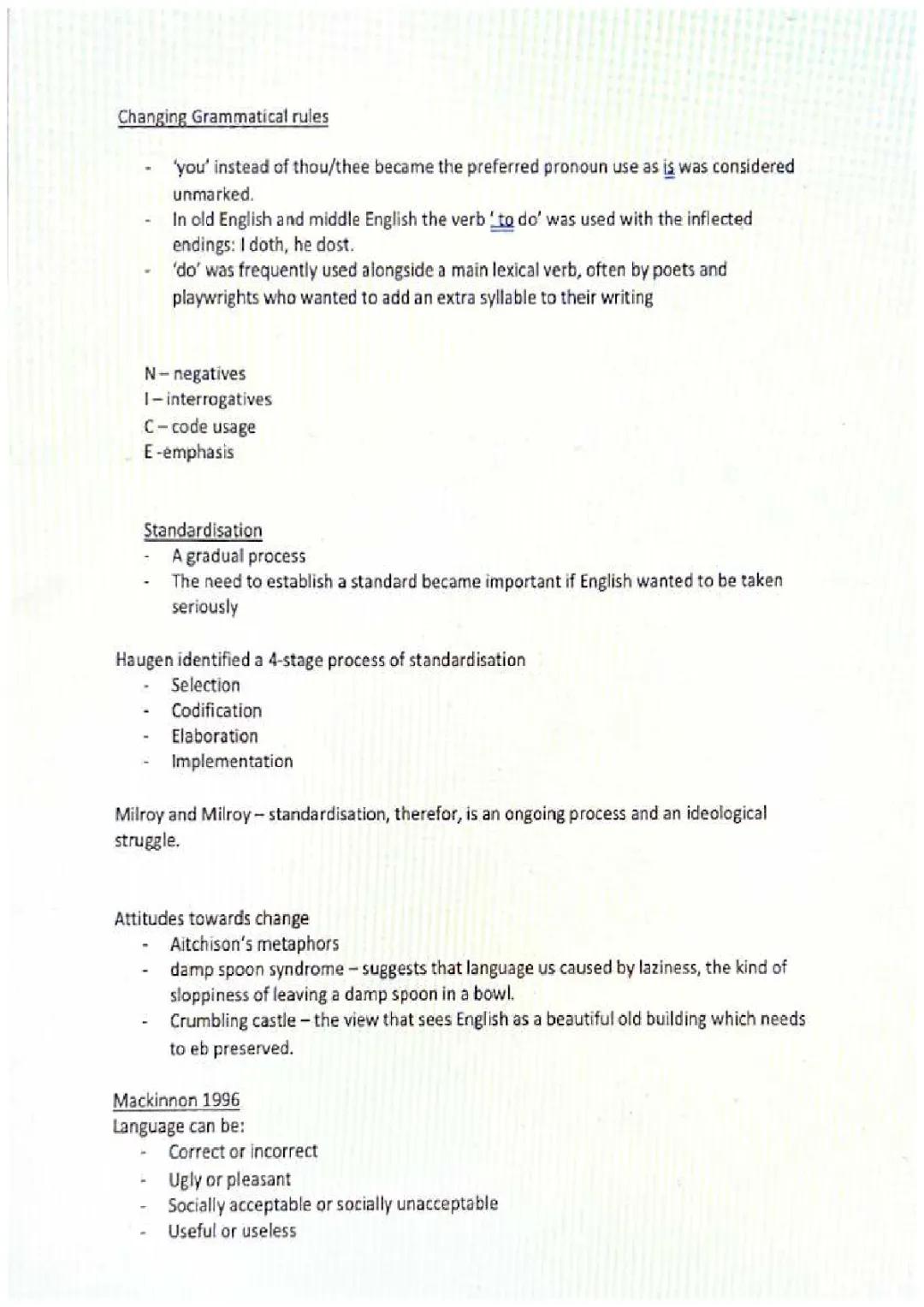 English Language A Level Grammatical Language Change