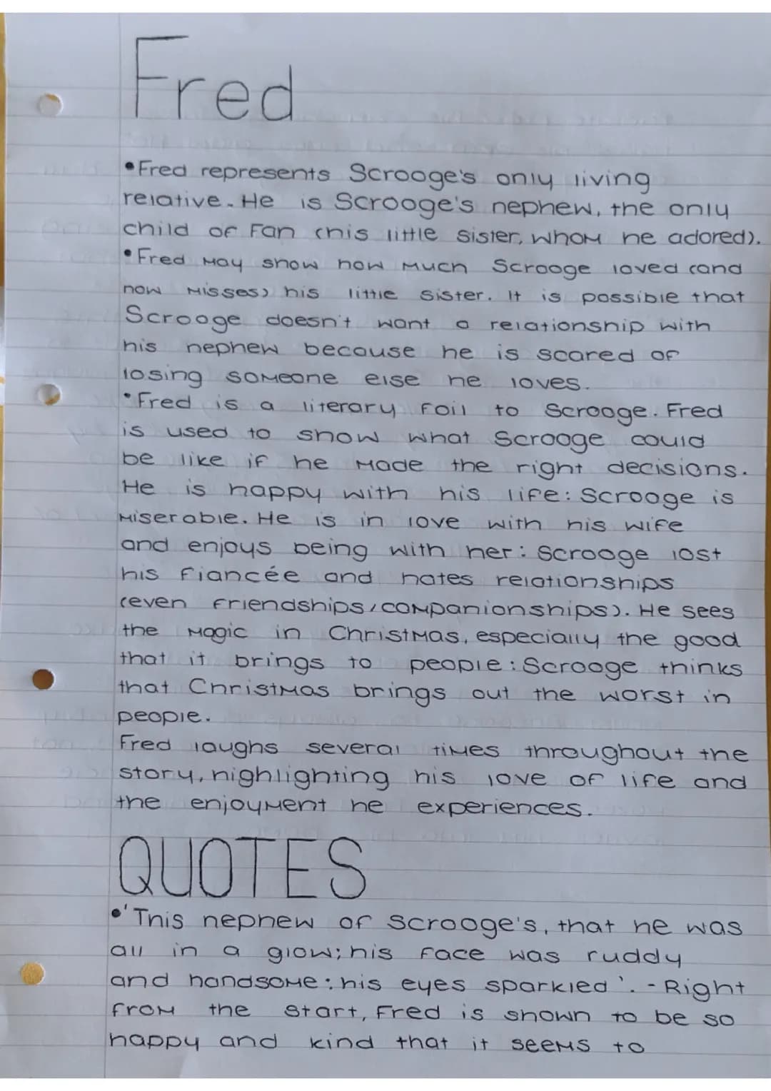 ACC Fred character analysis and quotes.