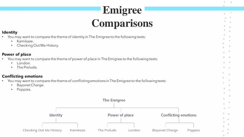 
<p>In Carol Rumens' "The Emigree," the speaker describes her positive childhood memories of a city that she left as a child. Rumens, an Eng