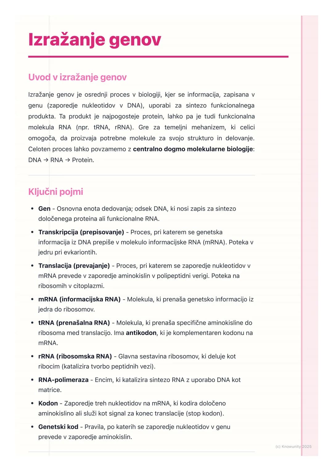# Izražanje genov

Uvod v izražanje genov

Izražanje genov je osrednji proces v biologiji, kjer se informacija, zapisana v
genu (zaporedje n