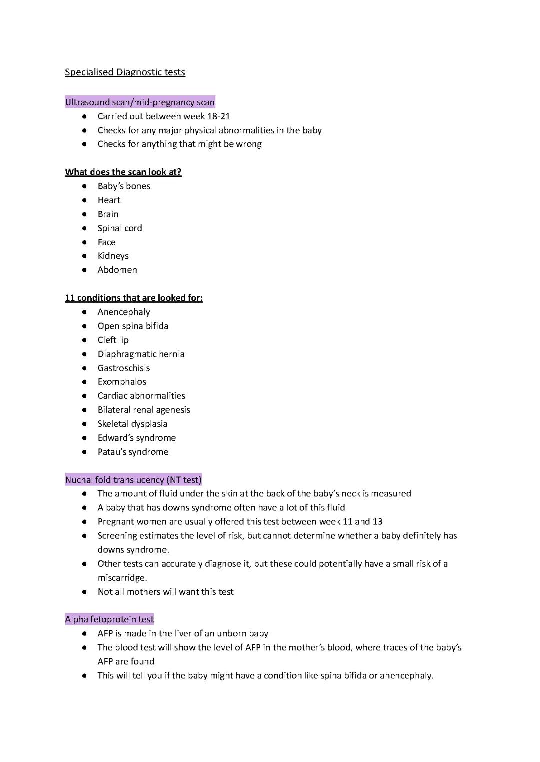 Specialised Diagnostic tests- Child development GCSE