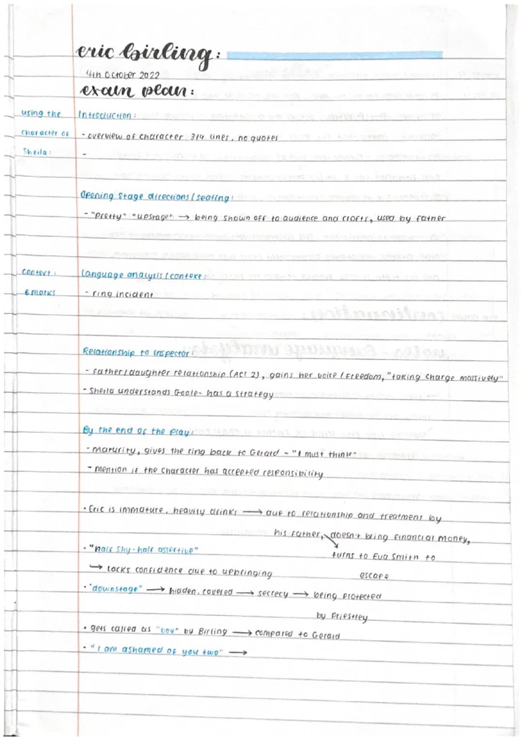A01. Ideas -
12 marks
A02- Language
Analysis - 12 mrk
A03 Context-
6 marks.
A04- SPAG
Di
Sheila Birling characters
L/O How far cloes Priestl