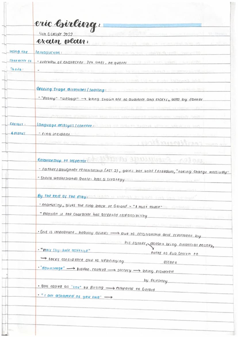 A01. Ideas -
12 marks
A02- Language
Analysis - 12 mrk
A03 Context-
6 marks.
A04- SPAG
Di
Sheila Birling characters
L/O How far cloes Priestl