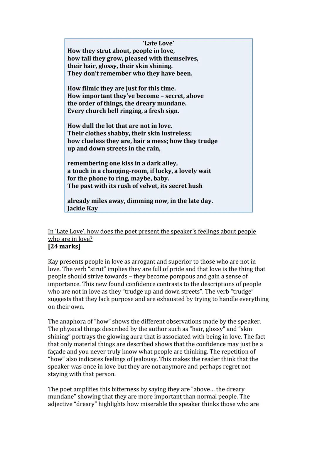 'Late Love'
How they strut about, people in love,
how tall they grow, pleased with themselves,
their hair, glossy, their skin shining.
They 