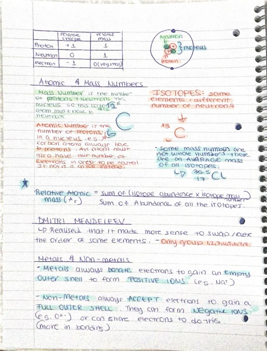 ~
Chemistry ~
- Atoms
•Element a substance containing only one type of
atom es. 45, 02.
• Compound: a substance
different typer of atoms.
co