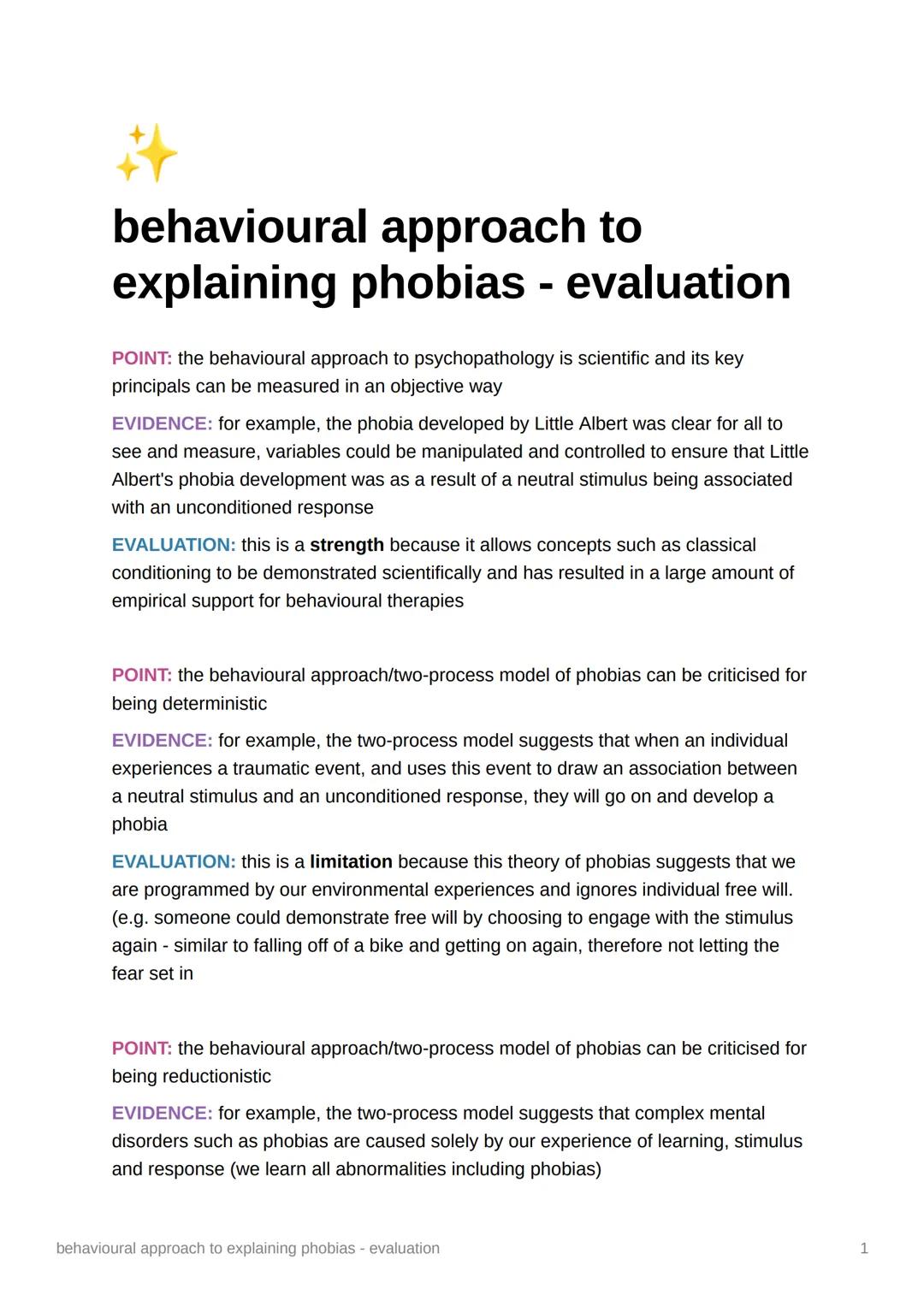 #
behavioural approach to
explaining phobias
main assumptions of the approach:
• all behaviour is learned, shaped through experience
• shoul