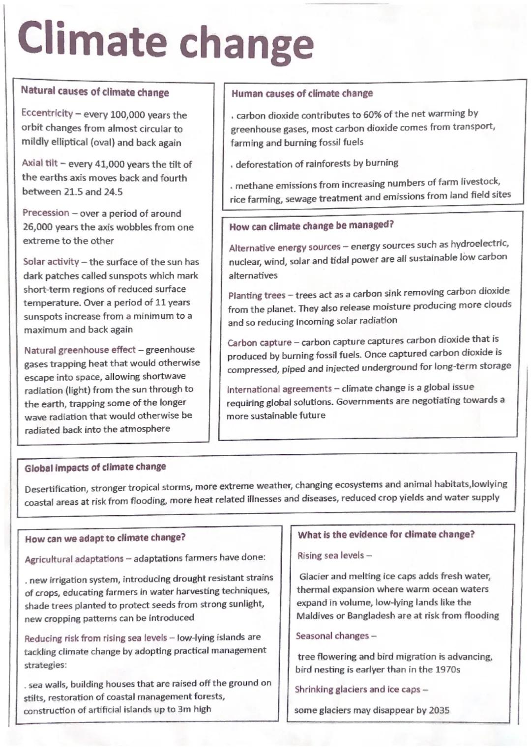 Climate change
Natural causes of climate change
Eccentricity - every 100,000 years the
orbit changes from almost circular to
mildly elliptic