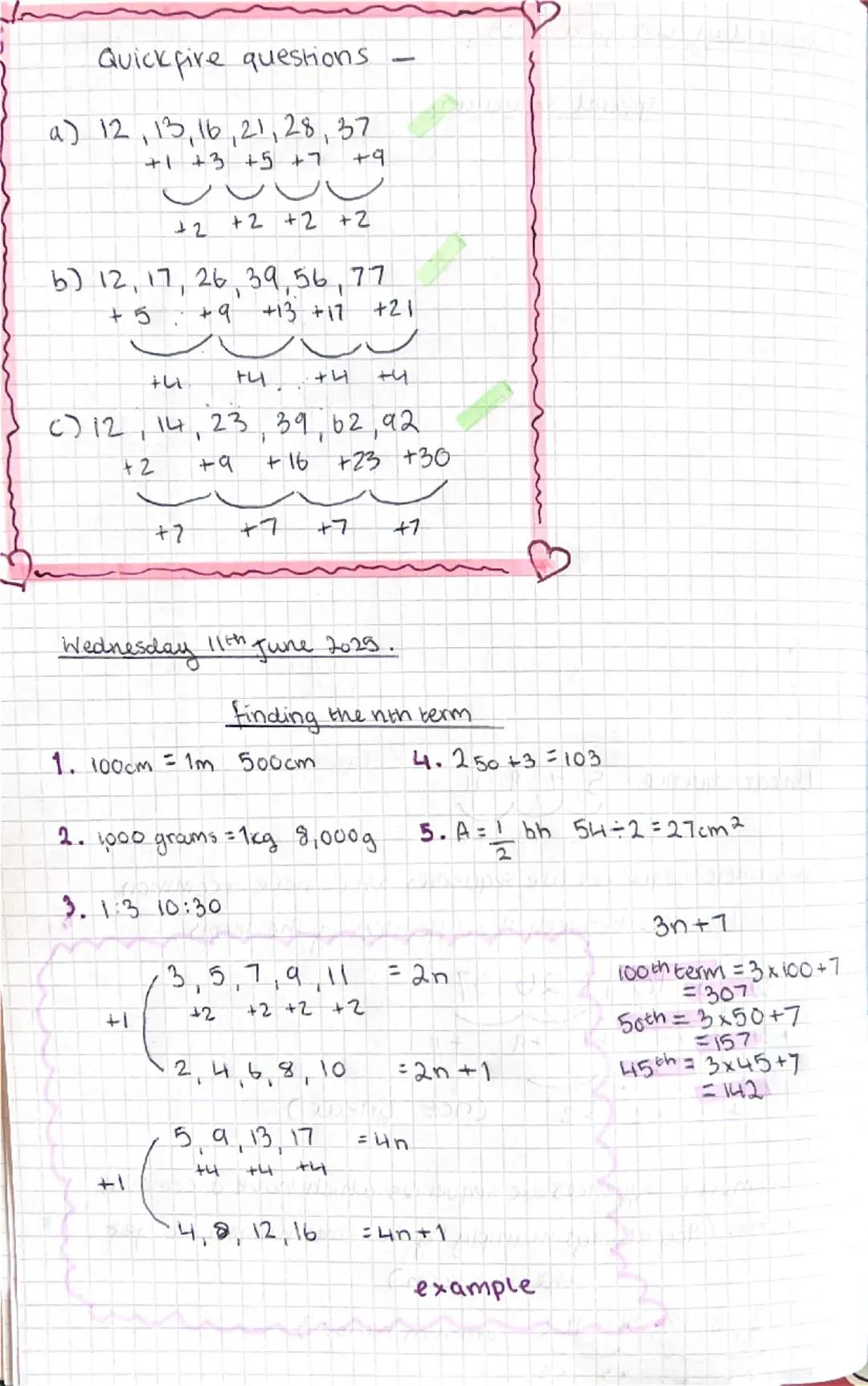 Wednesday 26th March 2025.
la) 54+343=397
2)4(x+6)=4X+24
b) 119-42=77
C) 18x4= 72
d) 2x5x8=80
3) 5(x-4)=6x-20
4)x(3+x) = 3x + x2
Friday 28 M