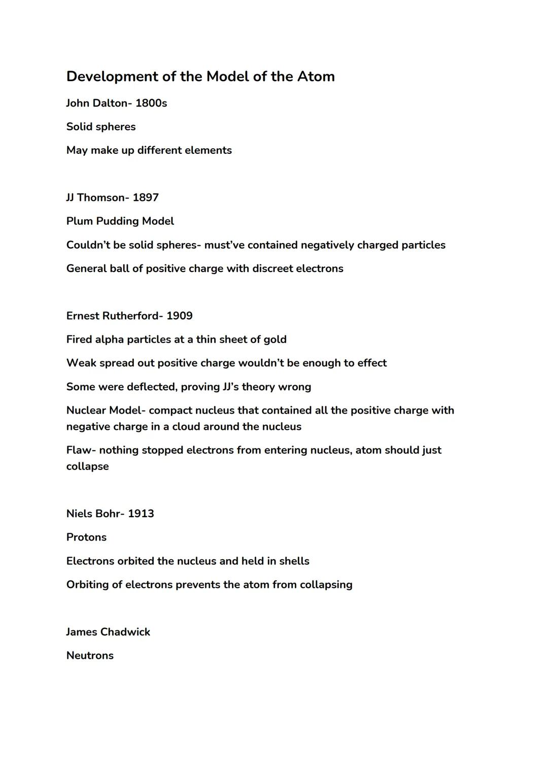 Development of the Model of the Atom
John Dalton- 1800s
Solid spheres
May make up different elements
JJ Thomson- 1897
Plum Pudding Model
Cou