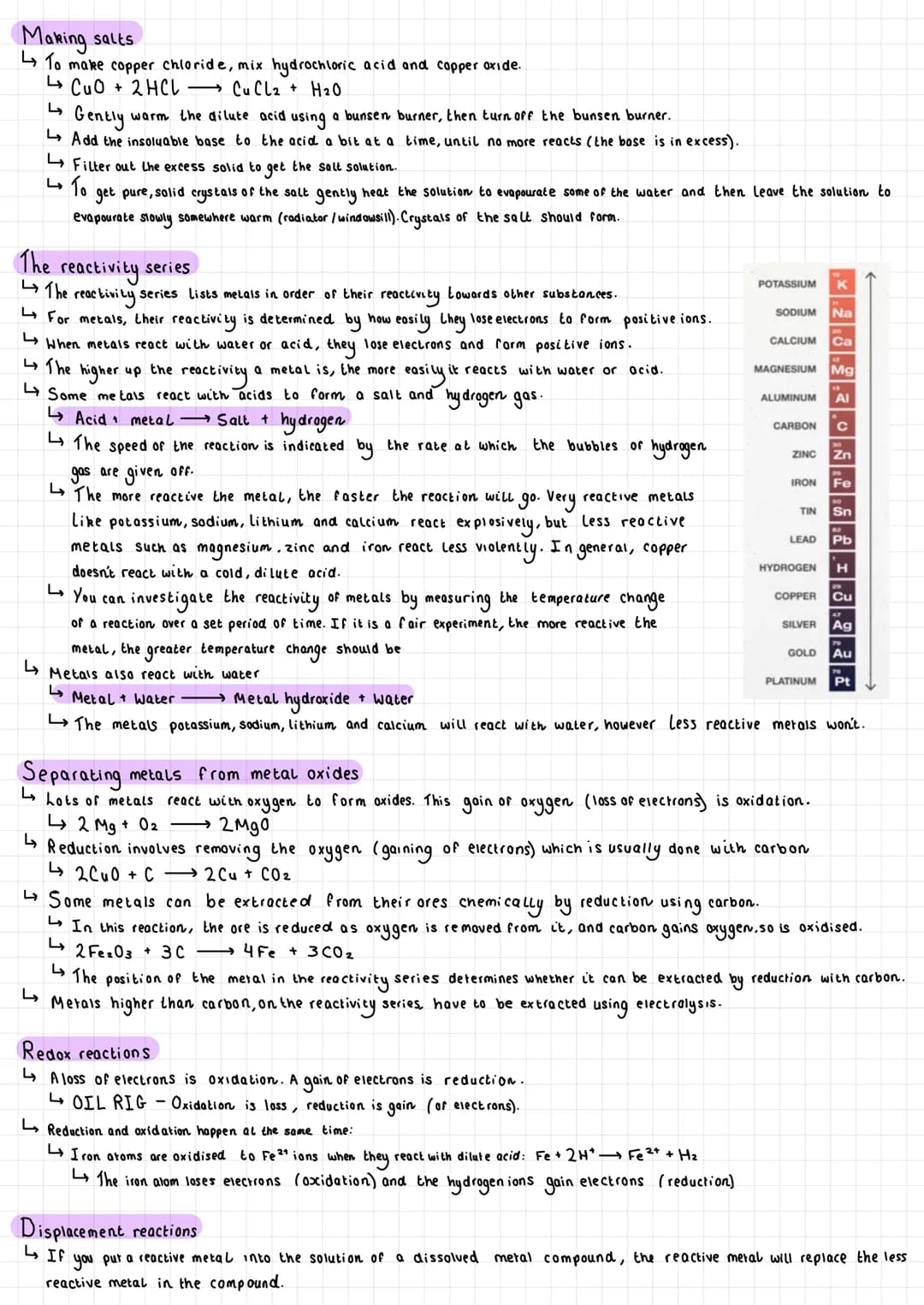 Chemical changes
Acids and bases
The pH scale is a measure of how acidic or alkaline a solution is. (It goes from 0-14)
The Lower the pH of 