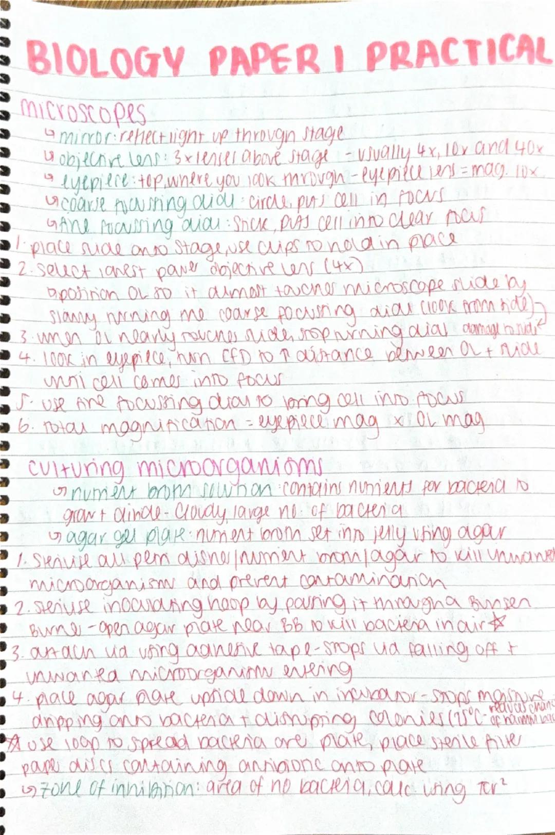 # BIOLOGY PAPER I PRACTICAL

microscopes
- mirror reiectlight up through stage
- objective lens: 3x lenser above stage - usually 4x, 10x and