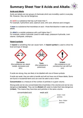 Know Acids and alkilis revision sheet with included pH scale diagram. thumbnail